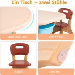 3tlg. Kindersitzgruppe Sitzgruppe Kindertisch&2 Kinderstühlen Aufbewahrungsboxen Braun
