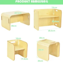 3 tlg. Kindertisch Stühle Set Kindersitzgrupppe Holz Kindermöbel Lerntisch Natur/Grau