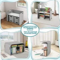 3 tlg. Kindertisch Stühle Set Kindersitzgrupppe Holz Kindermöbel Lerntisch Natur/Grau
