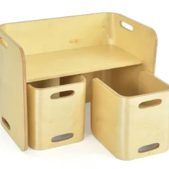 3 tlg. Kindertisch Stühle Set Kindersitzgrupppe Holz Kindermöbel Lerntisch Natur/Grau