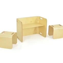 3 tlg. Kindertisch Stühle Set Kindersitzgrupppe Holz Kindermöbel Lerntisch Natur/Grau