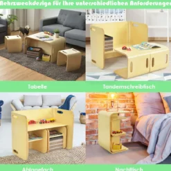 3 tlg. Kindertisch Stühle Set Kindersitzgrupppe Holz Kindermöbel Lerntisch Natur/Grau
