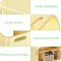 3 tlg. Kindertisch Stühle Set Kindersitzgrupppe Holz Kindermöbel Lerntisch Natur/Grau