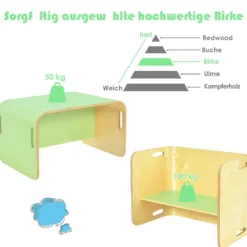 3 tlg. Kindertisch Stühle Set Kindersitzgrupppe Holz Kindermöbel Lerntisch Natur/Grau