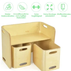 3 tlg. Kindertisch Stühle Set Kindersitzgrupppe Holz Kindermöbel Lerntisch Natur/Grau