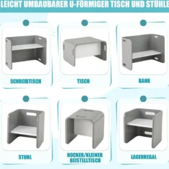3 tlg. Kindertisch Stühle Set Kindersitzgrupppe Holz Kindermöbel Lerntisch Natur/Grau