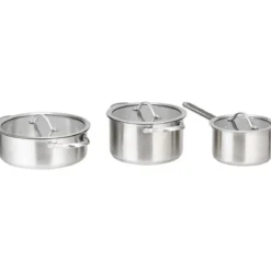 3 tlg Kochgeschirr Set Rostfrei Kochset Kochtöpfe mit Glasdeckel Edelstahl Silbrig