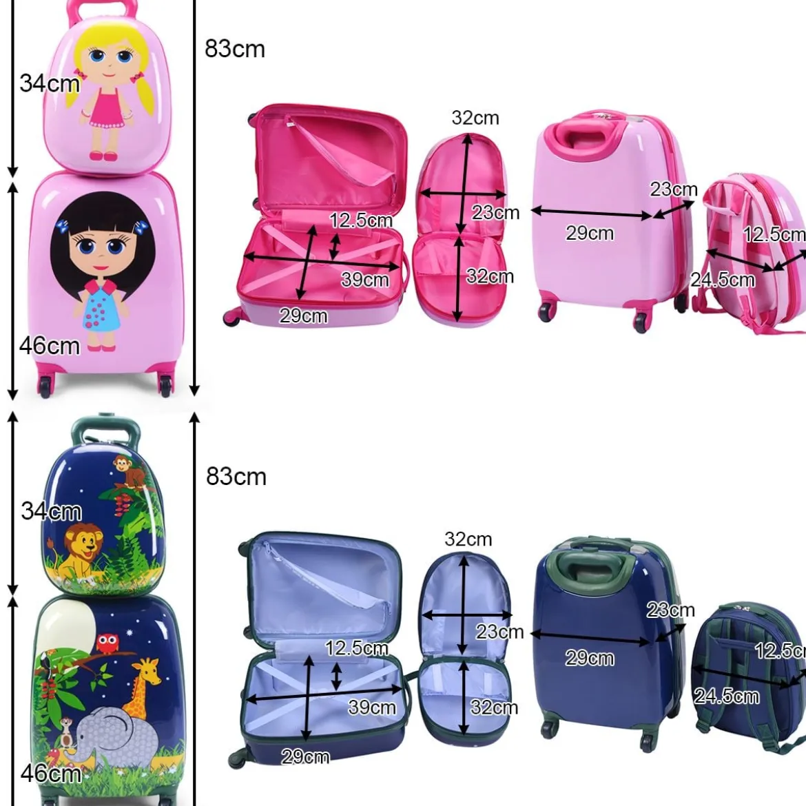 2 tlg Kofferset Reisegepäck Kindergepäck 16'' Koffer + 12'' Rucksack