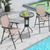 3 tlg. Outdoor-Bistro-Set Terrassen-Bartisch mit 2 Klappbaren Stühlen & Sonnenschirmloch Beige