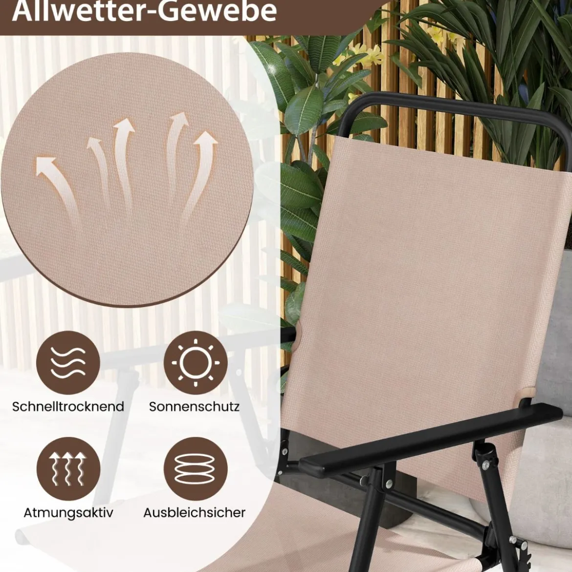 3 tlg. Outdoor-Bistro-Set Terrassen-Bartisch mit 2 Klappbaren Stühlen & Sonnenschirmloch Beige