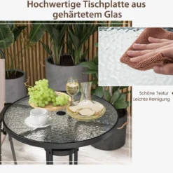 3 tlg. Outdoor-Bistro-Set Terrassen-Bartisch mit 2 Klappbaren Stühlen & Sonnenschirmloch Beige