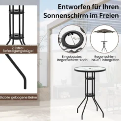 3 tlg. Outdoor-Bistro-Set Terrassen-Bartisch mit 2 Klappbaren Stühlen & Sonnenschirmloch Beige