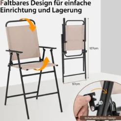 3 tlg. Outdoor-Bistro-Set Terrassen-Bartisch mit 2 Klappbaren Stühlen & Sonnenschirmloch Beige