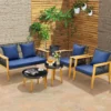 5-tlg. Outdoor Rattan Gesprächsset mit 2 Couchtischen & Gemütliche Sitz- & Rückenkissen