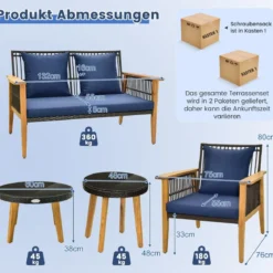 5-tlg. Outdoor Rattan Gesprächsset mit 2 Couchtischen & Gemütliche Sitz- & Rückenkissen