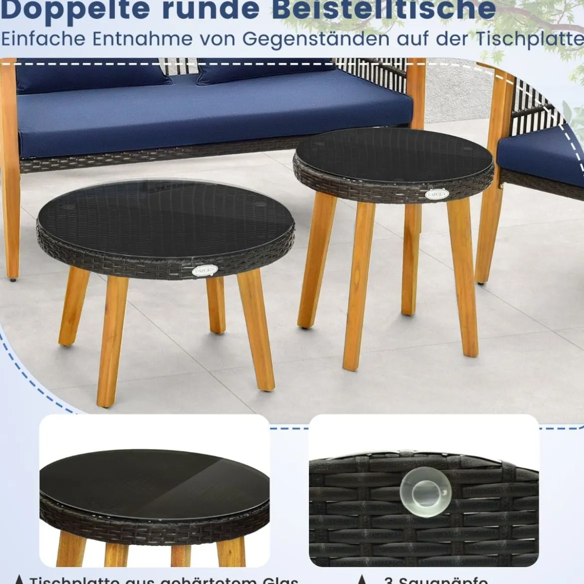 5-tlg. Outdoor Rattan Gesprächsset mit 2 Couchtischen & Gemütliche Sitz- & Rückenkissen