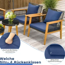 5-tlg. Outdoor Rattan Gesprächsset mit 2 Couchtischen & Gemütliche Sitz- & Rückenkissen