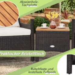 3tlg. Rattan Gartenmöbel Set mit 2 Sessel & 1 Beistelltisch Rattanmöbel Gartenset Gartenlounge