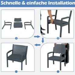 3tlg. Rattan Gartenmöbel Set Wetterfestes Balkonmöbel Balkonset inkl. 2 Stühle mit Tisch Grau