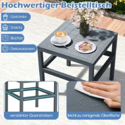 3tlg. Rattan Gartenmöbel Set Wetterfestes Balkonmöbel Balkonset inkl. 2 Stühle mit Tisch Grau