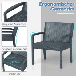3tlg. Rattan Gartenmöbel Set Wetterfestes Balkonmöbel Balkonset inkl. 2 Stühle mit Tisch Grau