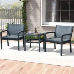 3tlg. Rattan Gartenmöbel Set Wetterfestes Balkonmöbel Balkonset inkl. 2 Stühle mit Tisch Grau