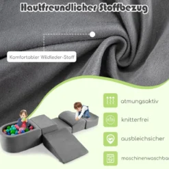 5 TLG. Schaumstoffbausteine Riesenbausteine mit Bällebad (ohne Bälle) Großbausteine zum Toben Grau