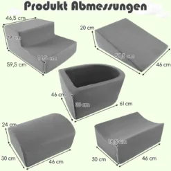 5 TLG. Schaumstoffbausteine Riesenbausteine mit Bällebad (ohne Bälle) Großbausteine zum Toben Grau