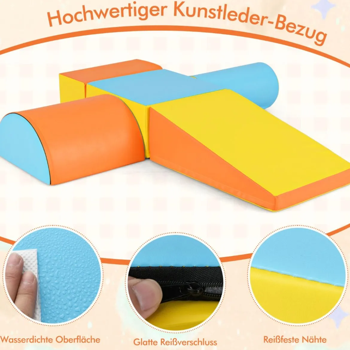 5 TLG. Schaumstoffbausteine Riesenbausteine zum Toben & Klettern Großbausteine Orange + Gelb