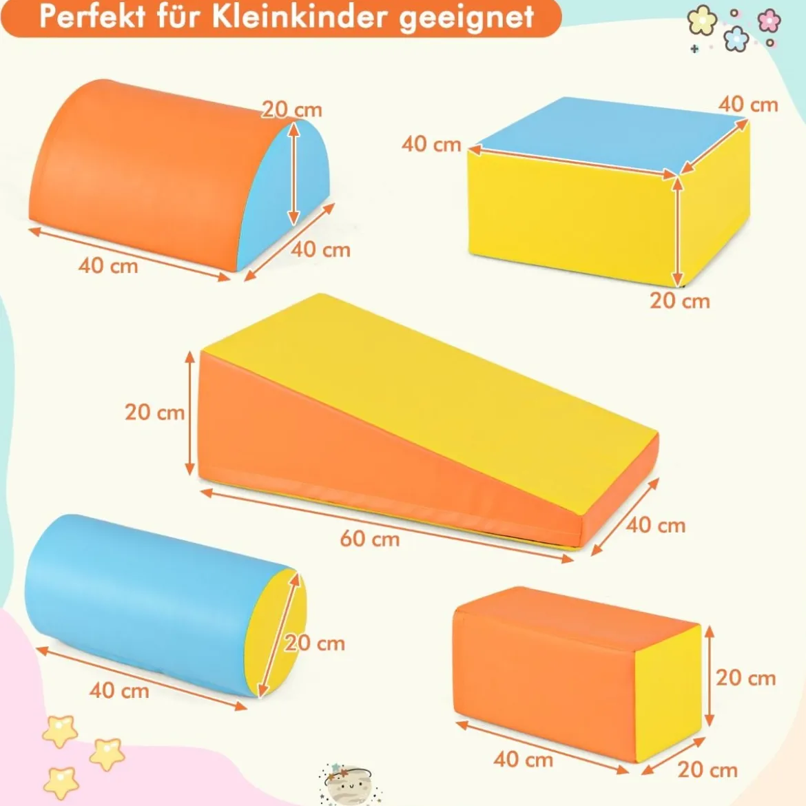 5 TLG. Schaumstoffbausteine Riesenbausteine zum Toben & Klettern Großbausteine Orange + Gelb