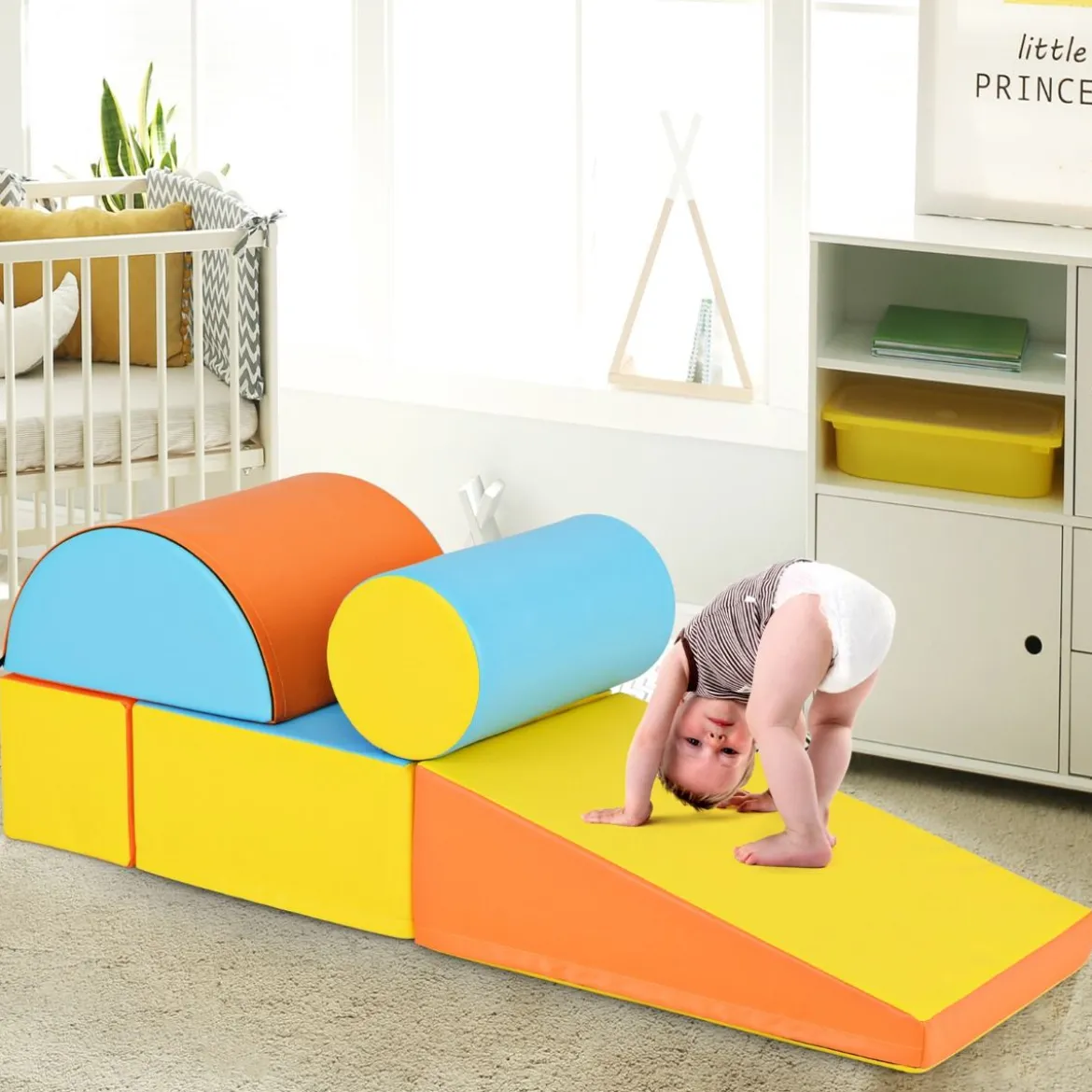 5 TLG. Schaumstoffbausteine Riesenbausteine zum Toben & Klettern Großbausteine Orange + Gelb