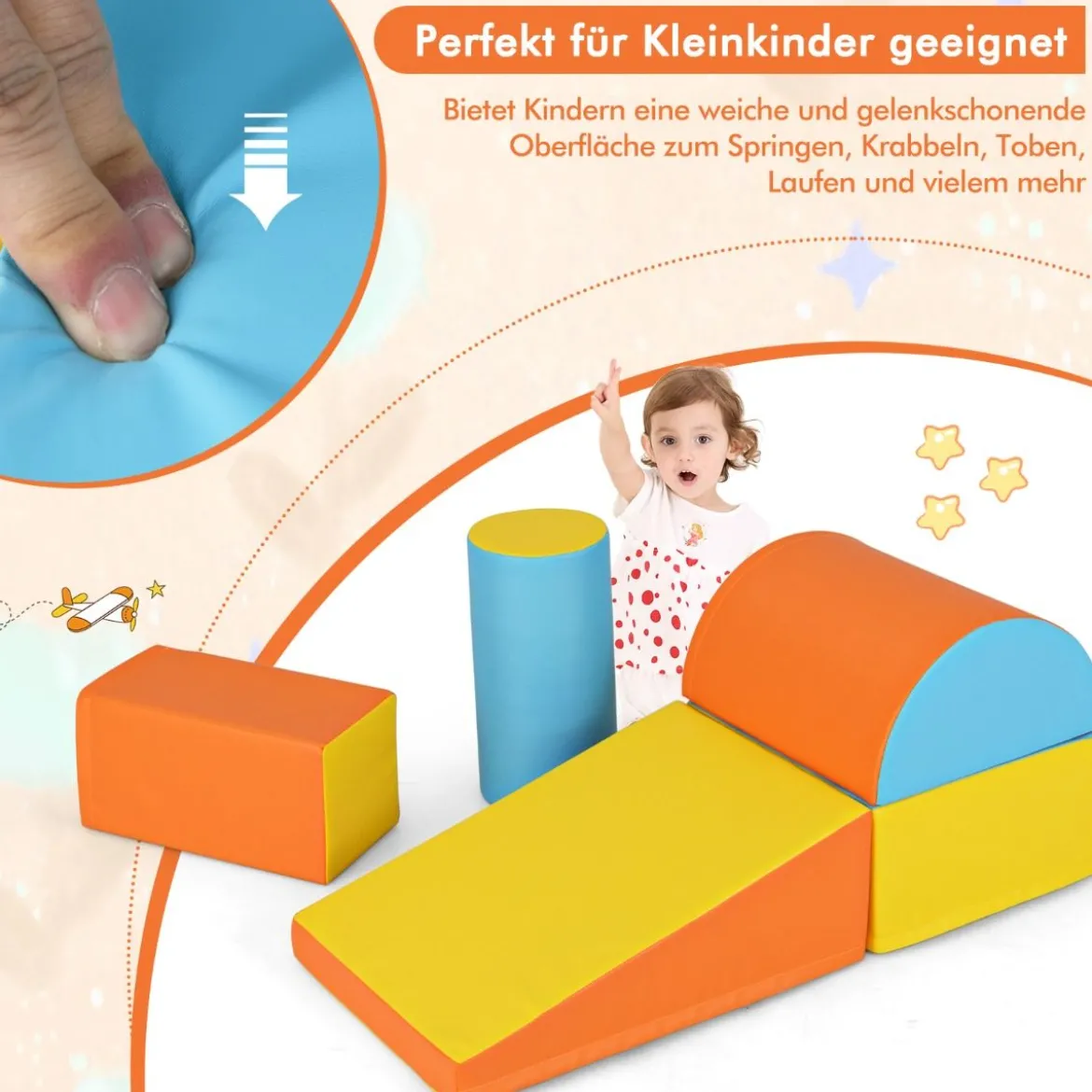 5 TLG. Schaumstoffbausteine Riesenbausteine zum Toben & Klettern Großbausteine Orange + Gelb