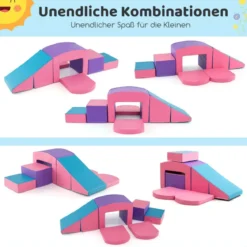6 TLG. Schaumstoffbausteine Softbausteine mit Tunne Treppe & Rampe Bunt/Blau+Lila mit Klettverschlüsse
