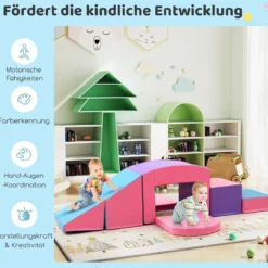6 TLG. Schaumstoffbausteine Softbausteine mit Tunne Treppe & Rampe Bunt/Blau+Lila mit Klettverschlüsse