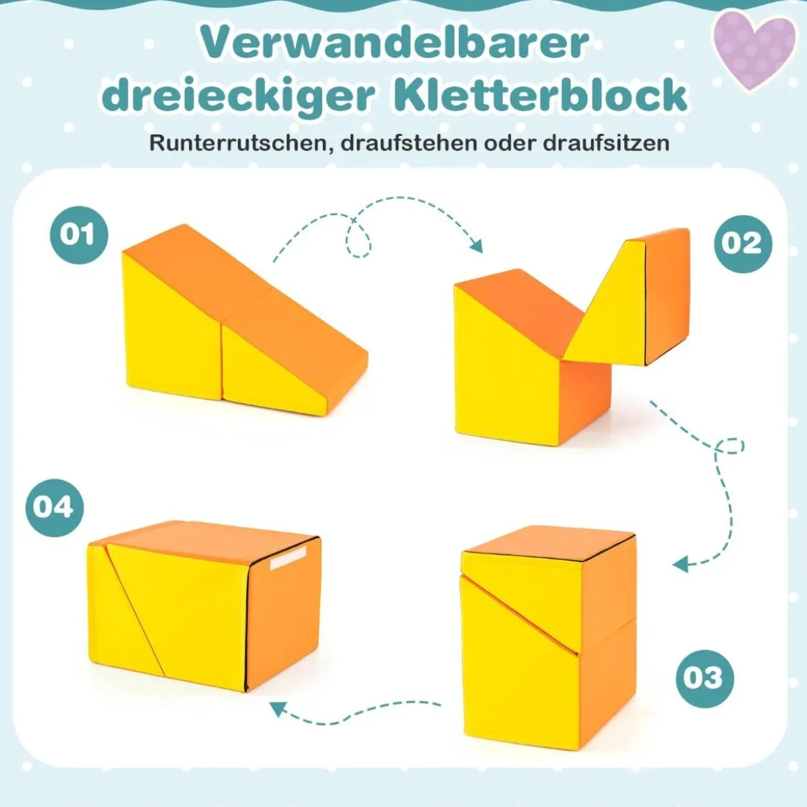 6 TLG. Schaumstoffbausteine Softbausteine mit Tunne Treppe & Rampe Bunt/Blau+Lila mit Klettverschlüsse