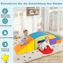 6 TLG. Schaumstoffbausteine Softbausteine mit Tunne Treppe & Rampe Bunt/Blau+Lila mit Klettverschlüsse