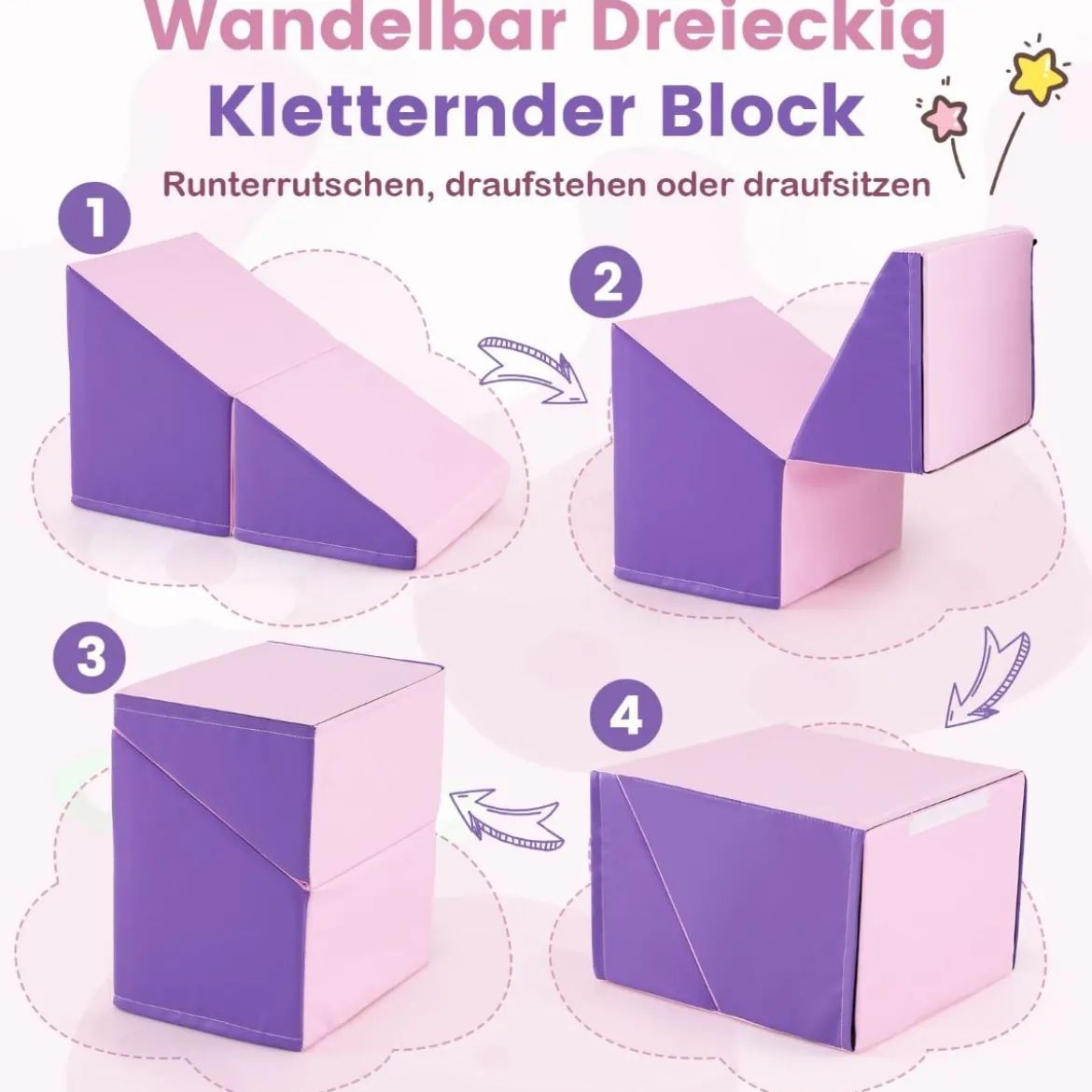 6 TLG. Schaumstoffbausteine Softbausteine mit Tunne Treppe & Rampe Bunt/Blau+Lila mit Klettverschlüsse
