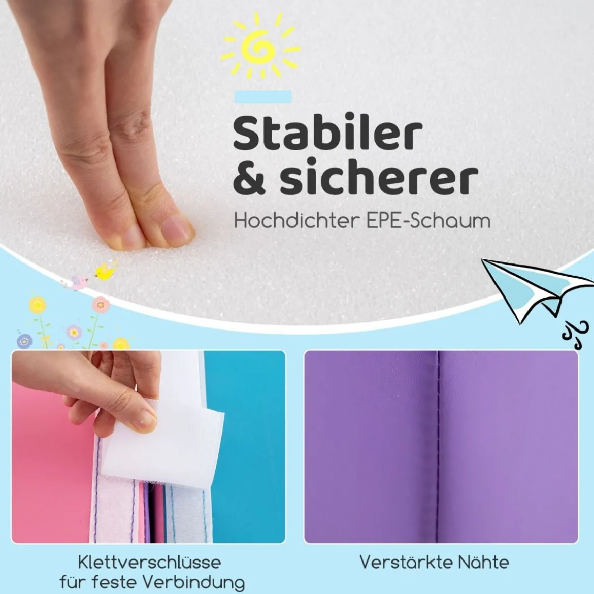 6 TLG. Schaumstoffbausteine Softbausteine mit Tunne Treppe & Rampe Bunt/Blau+Lila mit Klettverschlüsse