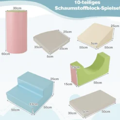 10 TLG. Schaumstoff Bausteine zum Klettern & Rutschen Weiche Softbausteine Blau + Grau