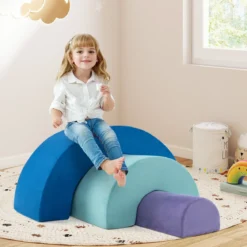 3-TLG. Softbausteine Schaumstoffbausteine zum Klettern & Krabbeln Kletterbogen Blau
