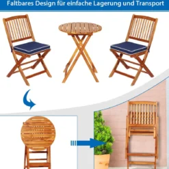 3-TLG. Terrassenmöbel-Set mit Rundem Tisch & 2 Stühlen & 2 Kissen Ergonomische Sitzgarnitur