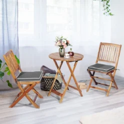 3-TLG. Terrassenmöbel-Set mit Rundem Tisch & 2 Stühlen & 2 Kissen Ergonomische Sitzgarnitur
