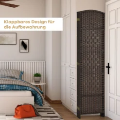 6 TLG. Trennwand mit Papierfaser & Pappelholzrahmen Klappbarer Raumteiler Paravent Braun