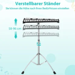32 Tönen Xylophon Glockenspiel mit Verstellbarem Ständer & Schlägeln und Tragetasche Alu