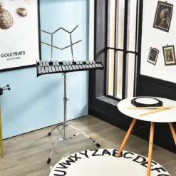 32 Tönen Xylophon Glockenspiel mit Verstellbarem Ständer & Schlägeln und Tragetasche Alu