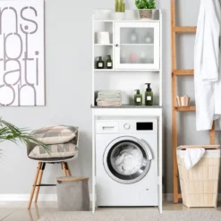 Toilettenregal Badezimmer-Platzsparer mit verstellbaren Ebenen 59 x 19 x 173 cm Weiß