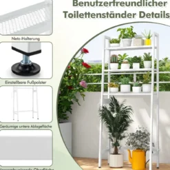 Toilettenregal freistehend Badezimmerregal mit verstellbaren Regalen 65 x 28 x 159 cm Weiß