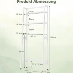 Toilettenregal freistehend Badezimmerregal mit verstellbaren Regalen 65 x 28 x 159 cm Weiß