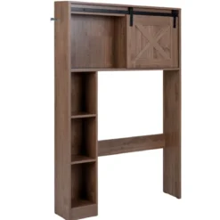 Toilettenschrank aus Holz Toilettenregal mit Schiebetür 84 x 17 x 128 cm Braun