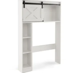 Toilettenschrank aus Holz Toilettenregal mit Schiebetür 84 x 17 x 128 cm Weiß